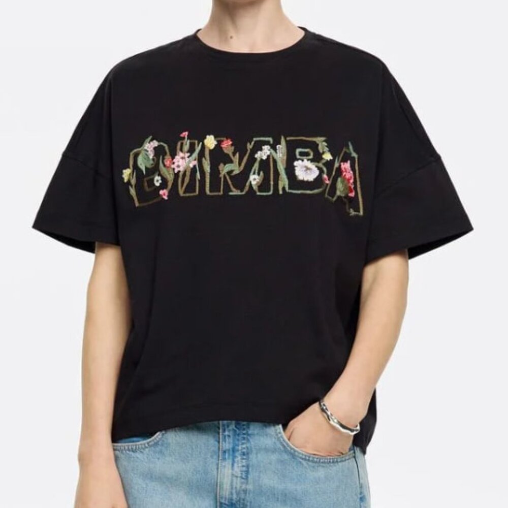 Boxy black floral logo T-shirt